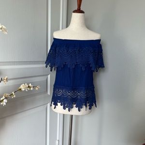 NWT Off Shoulder Blue Embroidered Top